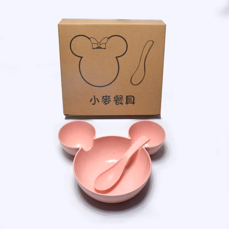 Pink with Spoon Rosiky пшеничная соломенная детская посуда, миска для кормления детей, кухонные пластиковые миски, блюдо для быстрого питания, столовые приборы для путешествий, контейнер для еды - Цвет: Pink with Spoon