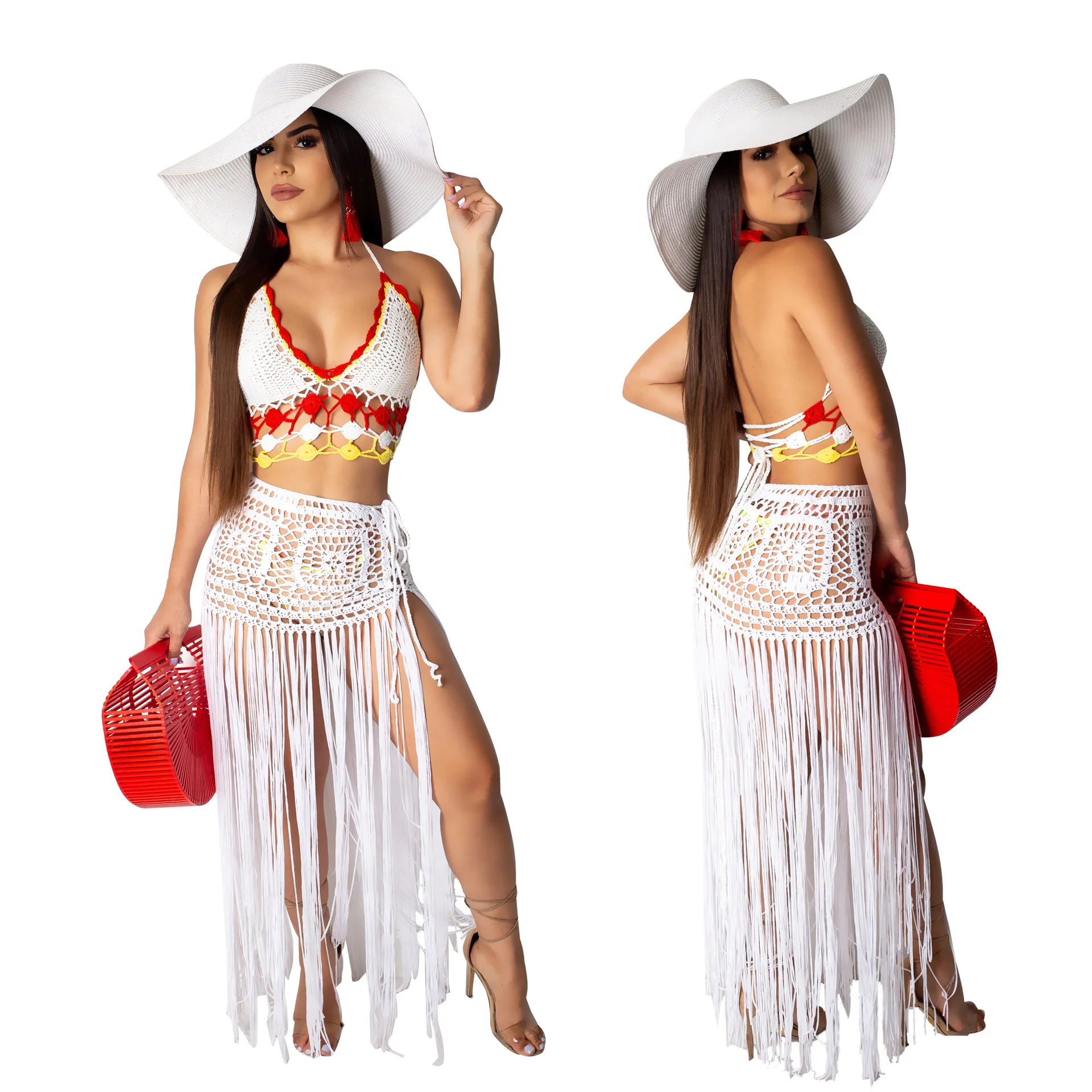 Белое Сетчатое ажурное вязаное крючком платье с открытой спиной сексуальное