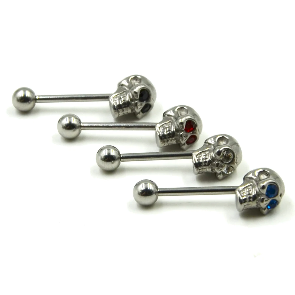 1 шт. панк череп CZ Хрустальный стальной винт шариковый пирсинг для языка в форме