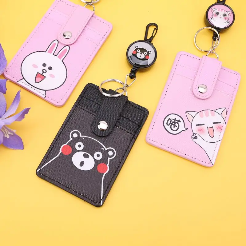 

Keychain Cartoon PU Leather Business Badge Holder Anti-lost Retractable ID Credit Card Case