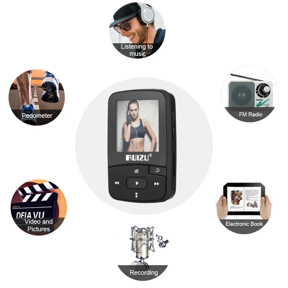 Ruizu X50 спортивный аудио мини Bluetooth Mp3 плеер Музыкальный Аудио Mp3 Mp-3 радио цифровой Hi-Fi экран Fm радио Usb 8 Гб без потерь
