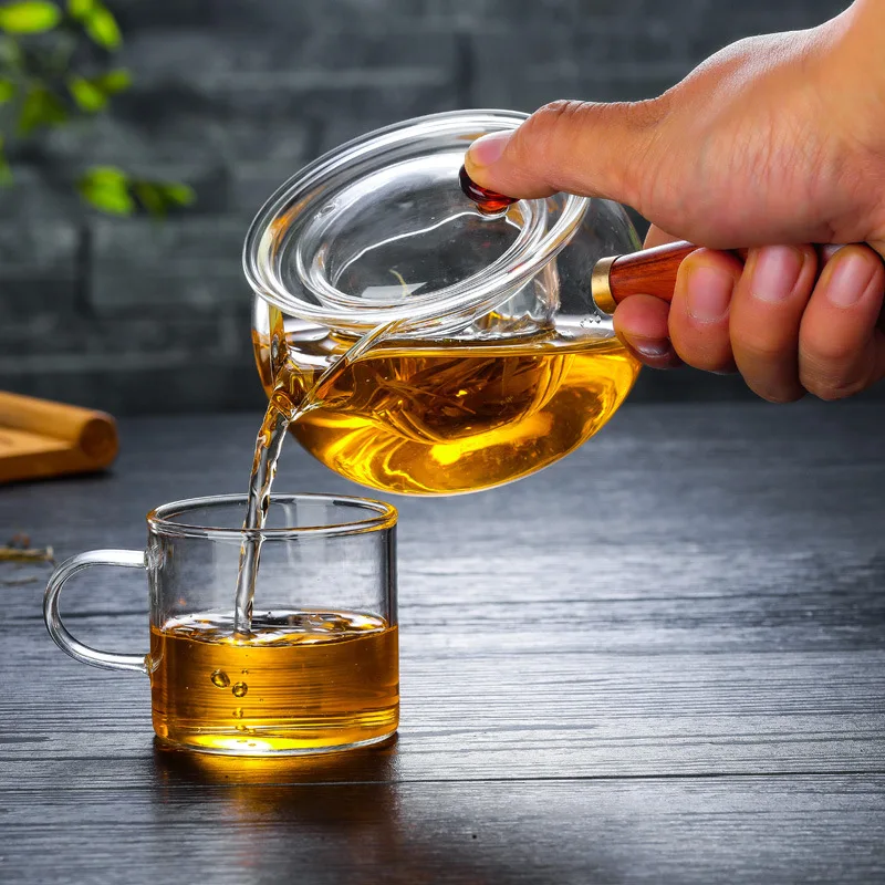 

350 - 500ml Regimen Steaming Kettle Heatable Borosilicate Glass Teapot Wood Grips Herbal Flower Tea pot Boil Puerh Bloomig Mug