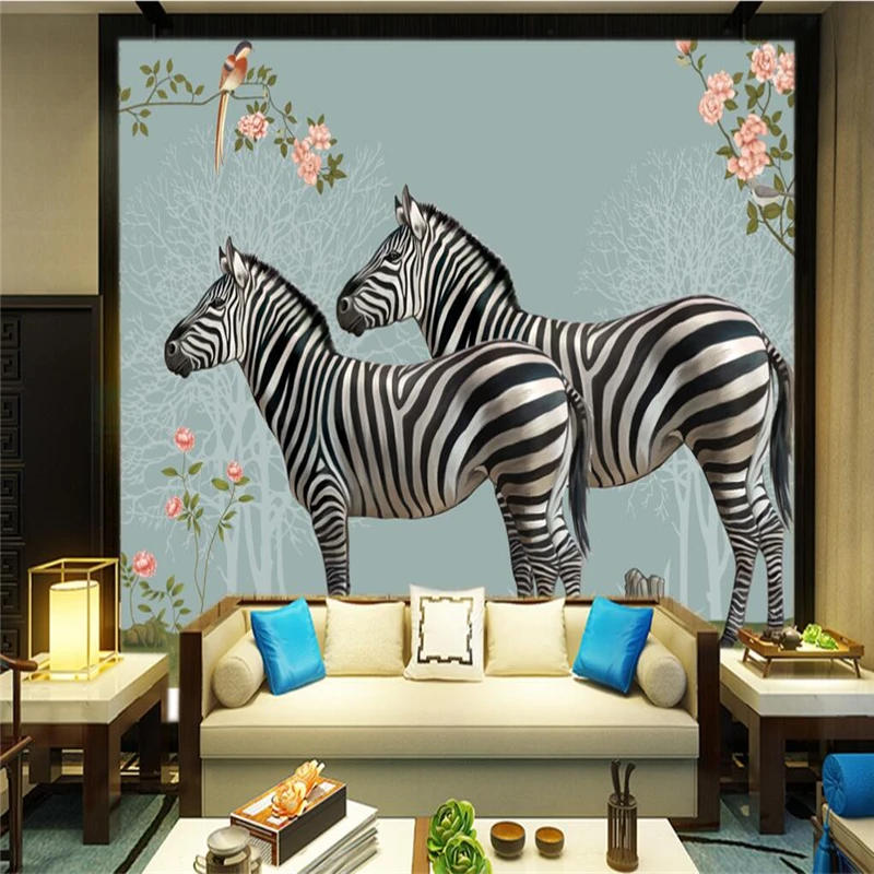 Пользовательские фотообои обои наклейки для стен Ручная роспись лес Зебра Ретро