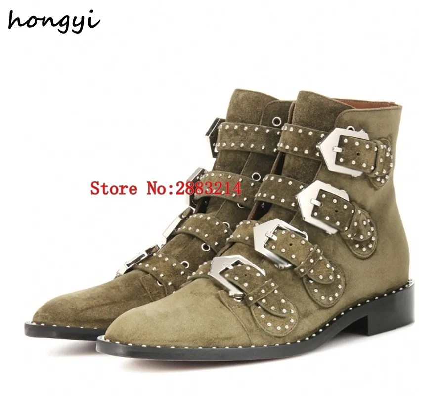 Лидер продаж женские ботильоны с металлической пряжкой и ремешком мотоциклетные