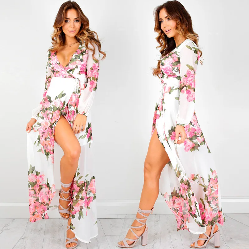 2017 новый сексуальный цветочный принт долго dress выдалбливают спинки летние платья