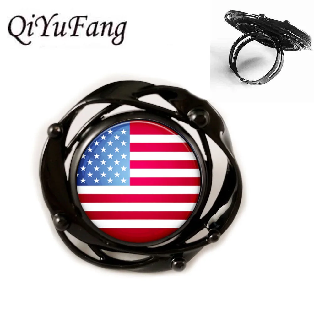 

2018 New USA United State Flag Flower Black Ring Pendant For Men Women Jewelry Children Friends Gift Gift Free Shipping