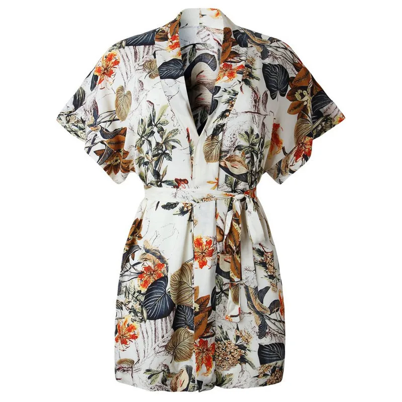 Bath Dresses For The Beach Clothes Cover-Ups Swimsuit Cover Up Womens Coverup Cotton Leaf Prints Loose Belt Skirt Print Acetate