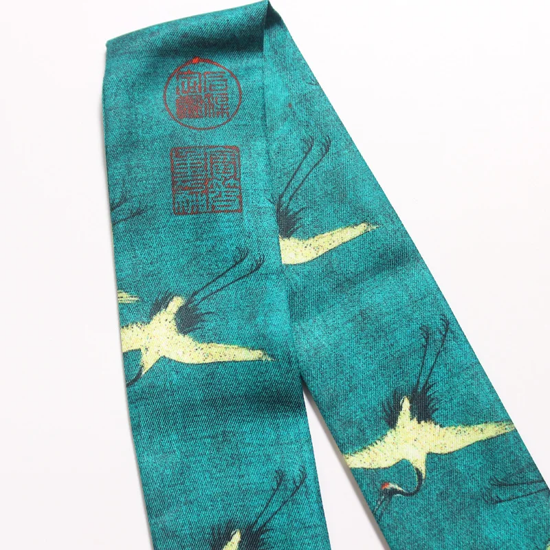 Новый дизайн китайский стиль принт журавлей тонкий Шелковый женский шарф сумка