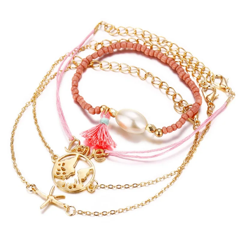 4 шт./компл. женский многослойный браслет в стиле бохо|Браслеты с шармами| |