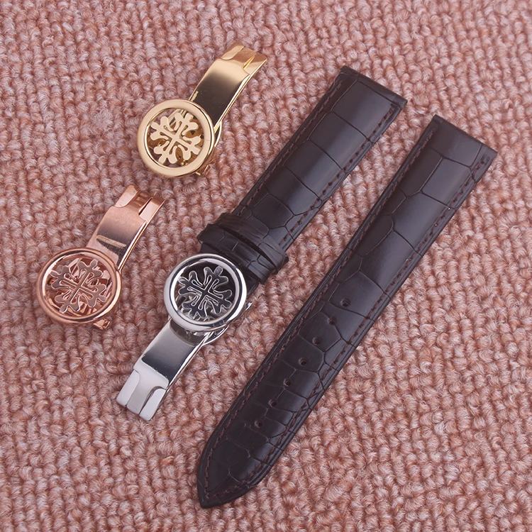 Ремешок из натуральной кожи для наручных часов черный браслет Patek аксессуары 20 мм