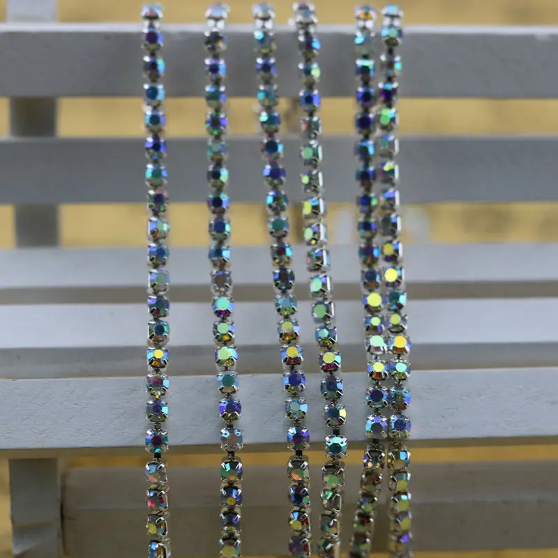 1 ярд 2 мм хрустальные стразы цепочка сделай сам ПРИШИТАЯ золото/серебро базовая