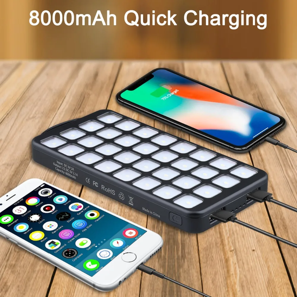 Перезаряжаемые Солнечный Мощность Bank 8000 mAh Солнечное Мощность Батарея со светодиодной лампы, внешний Солнечное Зарядное устройство Быстрая зарядка для смартфонов