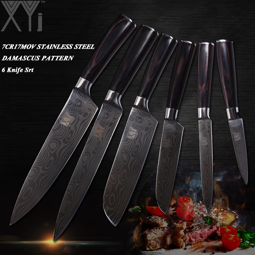 XYj 7Cr17 Double Steel Head Stainless Kitchen Knives 6 PCS Set Fruit Vegetable Meat Cooking Knife Exquisite Kitchenware | Дом и сад