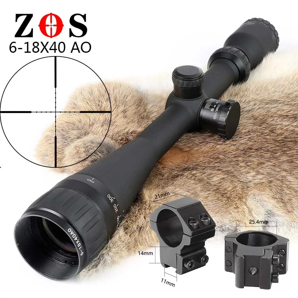 with Dovetail Rings ZOS 6-18X40 AO Mil точечный прицел Классический тактический оптический прицел для охотничьей винтовки с крышкой объектива - Цвет: with Dovetail Rings