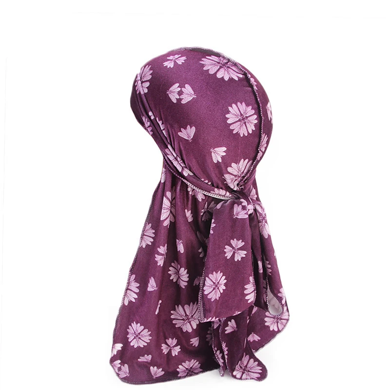 12PCS Unisex Print Head Wrap Soft Hair Accessories Muslim Hat Velvet Floral Print Long Tail Pirate Turban Headwear Random Color