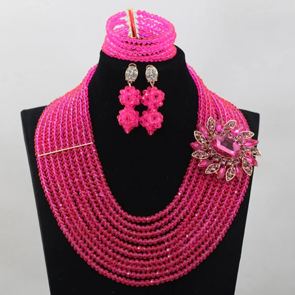 2017 удивительные ярко розовые африканские бусы ювелирный набор фуксия