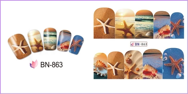 12 упак./лот переводка NAIL ART наклейки на ногти полное покрытие картина маслом закатом солнца пальма в виде кленового листа галактического неба, BN853-864