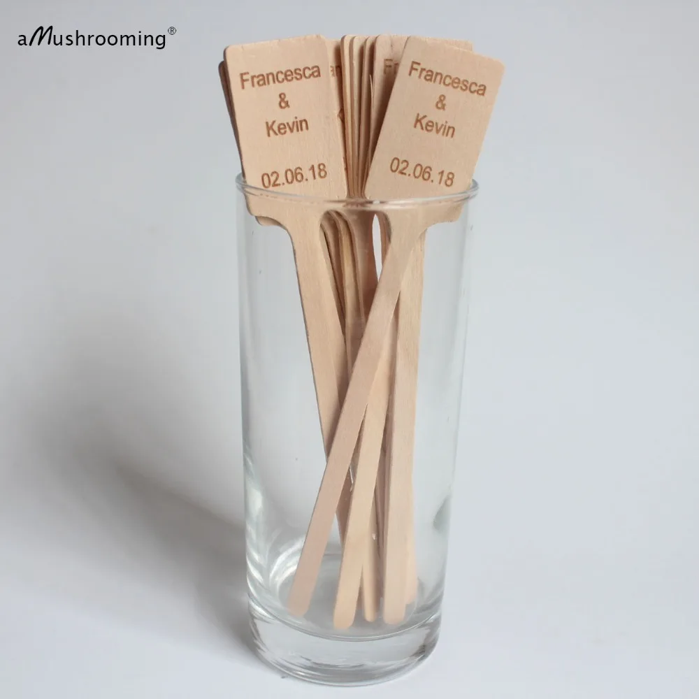 100 выгравированные на заказ деревянные мешалки с лазерной надписью Свадебный