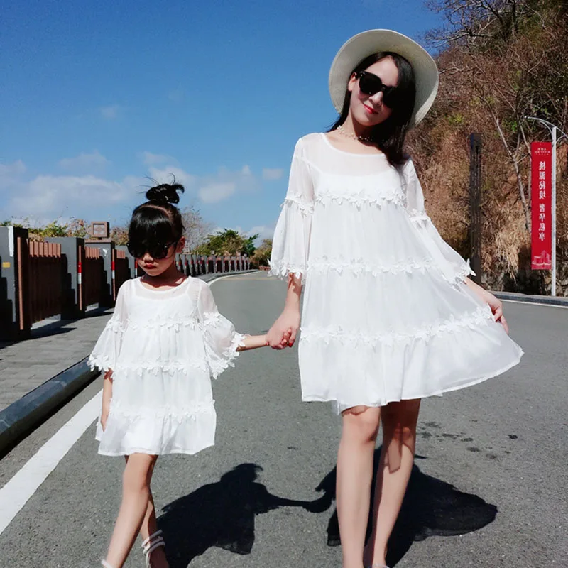 Платья для мамы и дочки мини-платье с цветочным принтом рукавами одежда платье