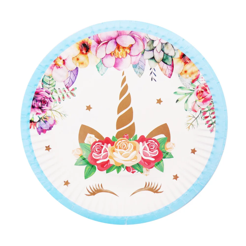 Unicorn Party Supplies Blue Color Unicorn Banner Plates Cups Napkin Cupcake Toppers Baby Shower Kids Birthday Party Decoration