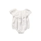 Коллекция 2017 года, повседневное милое Летнее нарядное белое хлопковое боди с короткими рукавами и круглым вырезом для новорожденных девочек возрастом от 0 до 24 месяцев
