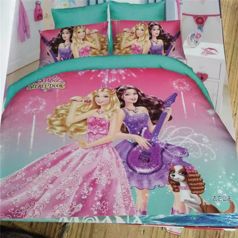 Disney Bedding 6 Набор постельных принадлежностей disney Barbie двухместная кровать простыни для Декор для детской спальни покрывало для девочек пододеяльник 3-4 шт 3d печатных детей розовый - Color: Disney Bedding 6