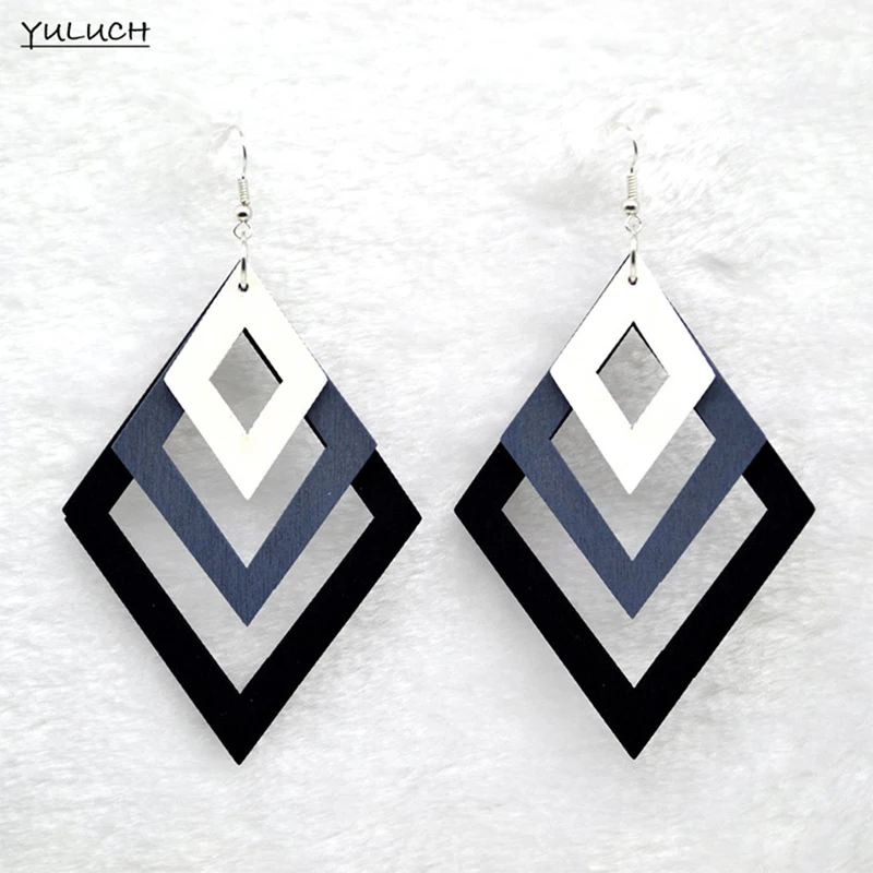 YULUCH красочные геометрические полый Ромб Кулон многоразовые градиентные длинные