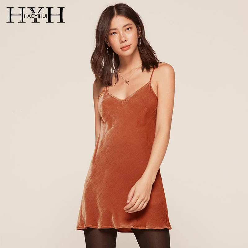HYH HAOYIHUI новое модное сексуальное оранжевое бархатное платье женское с v образным