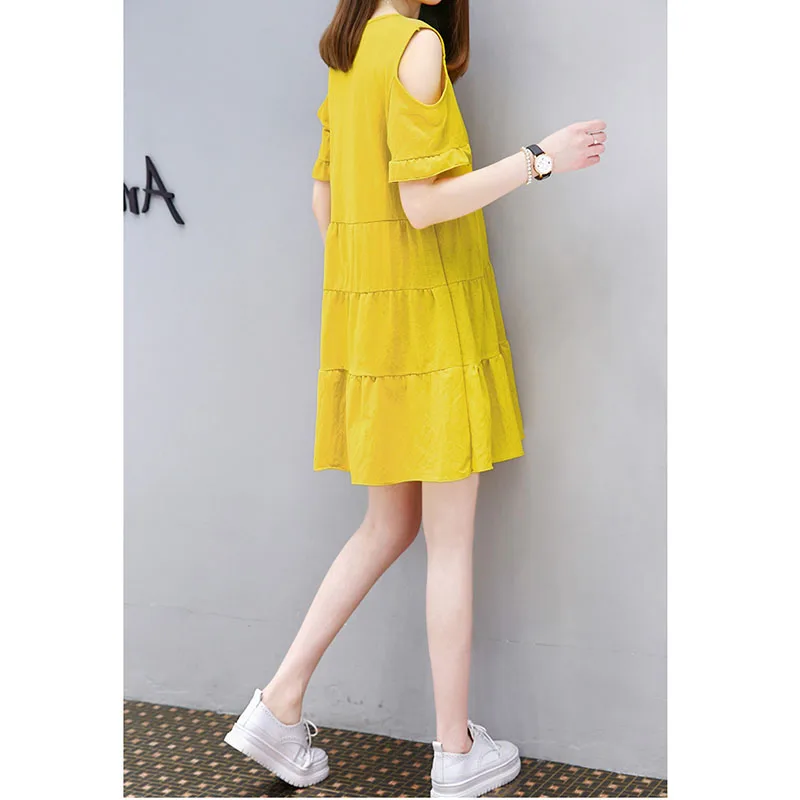 Женское летнее платье с коротким рукавом круглым вырезом|Женские платья| |