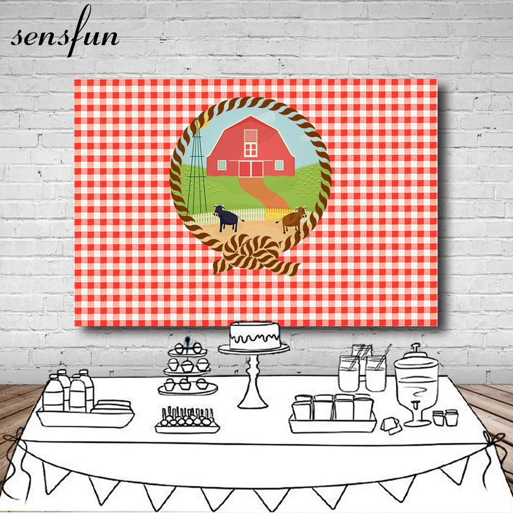 Виниловый фон для фотосъемки с красной тематикой в клетку буйвола Sensfun 7x5 футов |