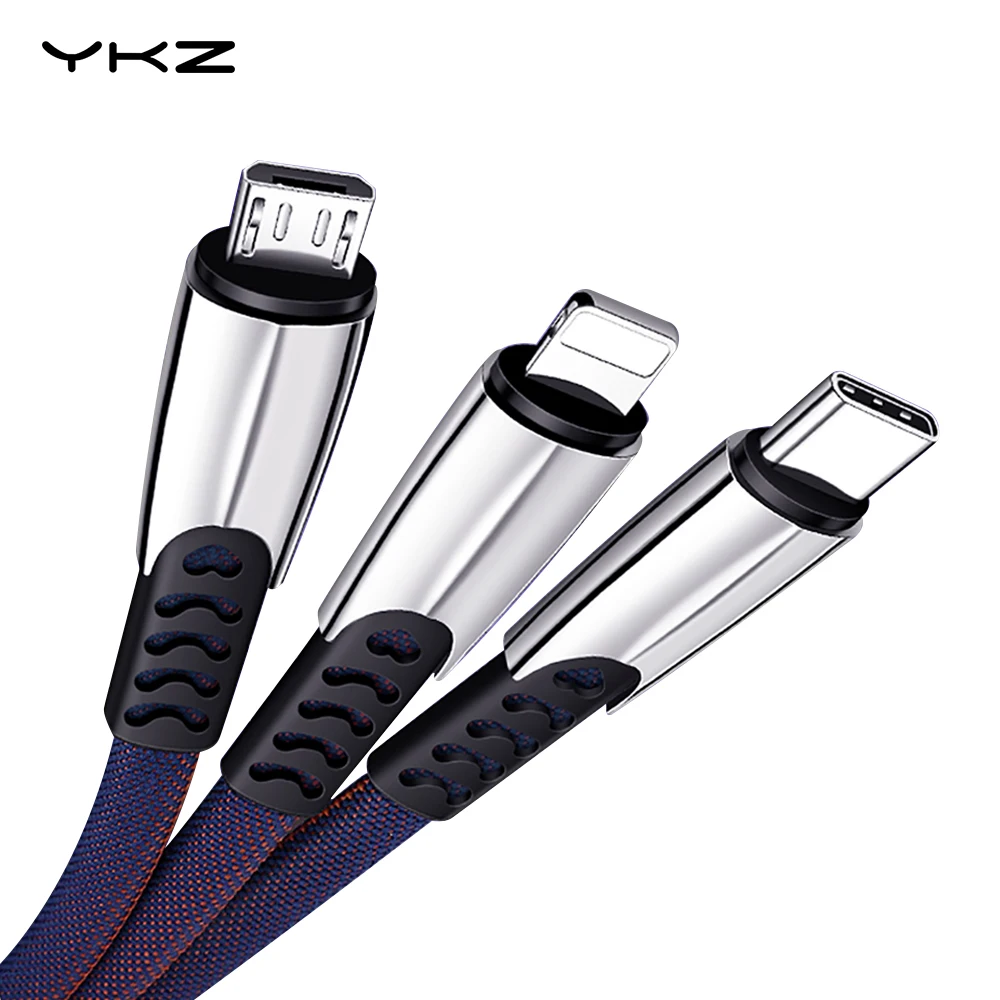 3 в 1 USB кабель для быстрой зарядки для мобильного телефона Microusb type-C шнур из цинкового сплава для передачи данных для iOS 12 11 Android usb c шнур