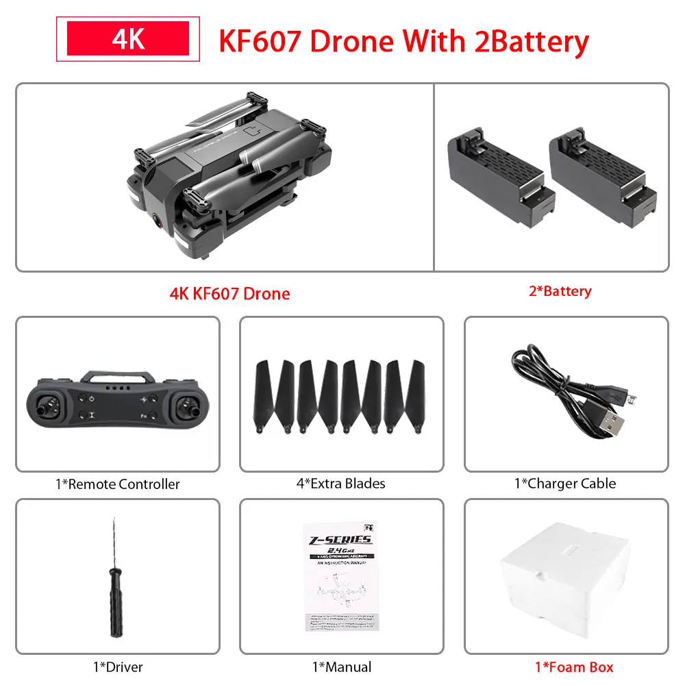 4K 2B Foam Box Новейший Квадрокоптер KF607 с Wifi FPV 1080P 4K HD Двойная камера оптический поток селфи Дрон складной мини Дрон VS SG106 visuo xs816 - Цвет: 4K 2B Foam Box