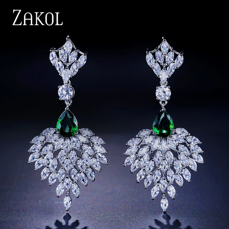 ZAKOL Винтажные серьги-капли белого цвета для женщин, хрустальные женские серьги-подвески, ювелирные изделия FSEP436