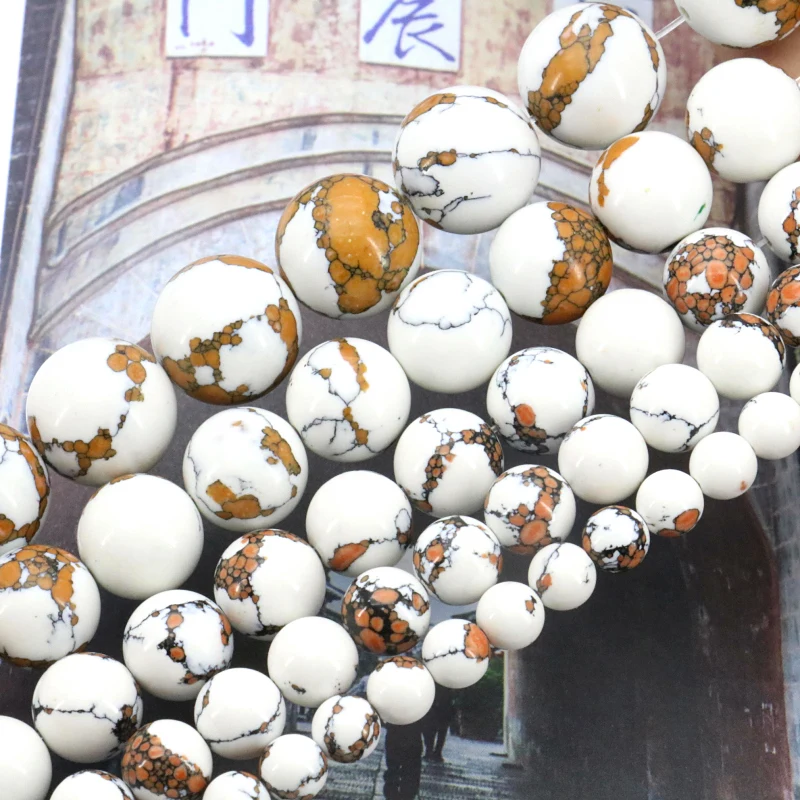 

Turkey Stone White Tiger Skin Round Loose Bead Fashion DIY Charms For Jewelry Making In Beads