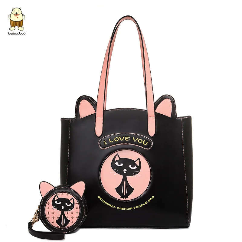 Beibaobao коробки Сумки Для женщин Курьерские сумки печать милый женский tote дизайнерские сумки высокого качества в сумка LM4472/b - Цвет: black women bag