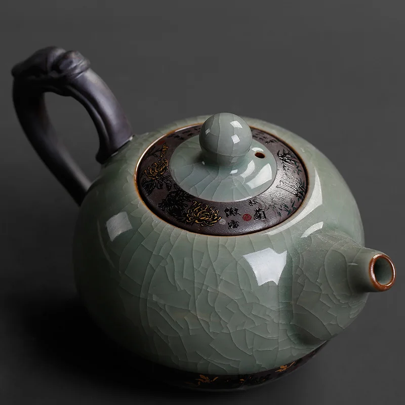 

Chinese Kungfu tea set teapot ceramic ice cracked single pot home black tea Tieguanyin tea maker large and simple modern kettle