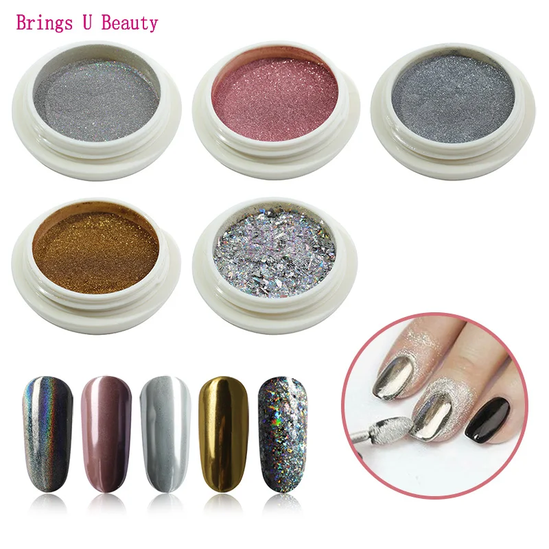 

Champagne Silver Rose Rainbow Mirror Glitter Powder Ultra-thin Nail Art Mermaid Chrome Pigment Powder Sequin Nail Art Dust Decor