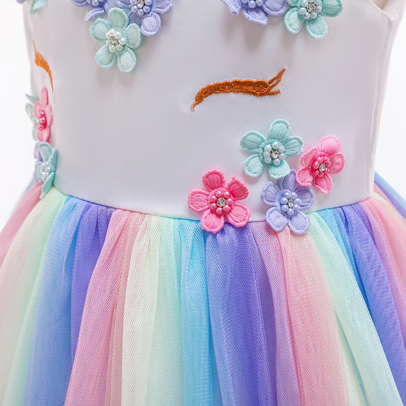 Girls Unicorn Rainbow Pony Costumes Princess Girl Tutu Tulle Dresses With Headband Set for Kids Birthday Theme Party Cos | Детская