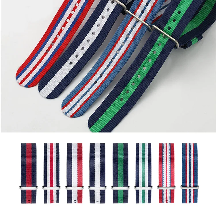 50PCS Wholesale Nylon Strap Watchbands 14mm 16mm 18mm 20mm Watch Straps Nylon Band Fabric Striped Replacement Watch Band Gold