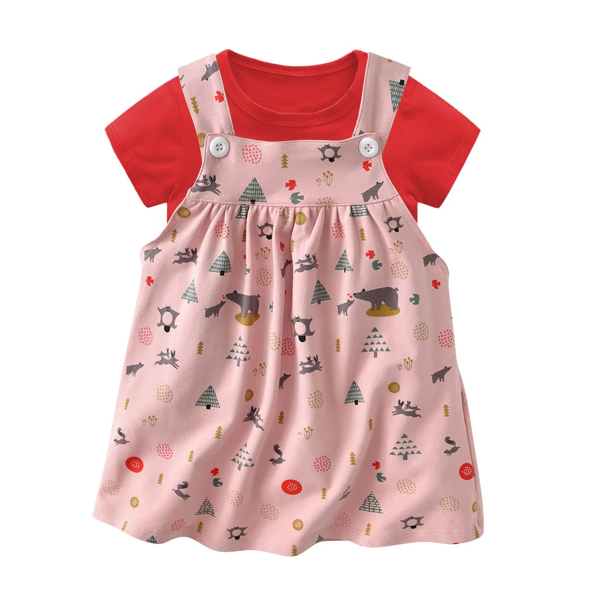 

0-2 Years Newborn Baby Girl Clothes short sleeve T-shirt + Floral Overalls Dresses 2pcs Set Summer Baby Infant Girl Clothing