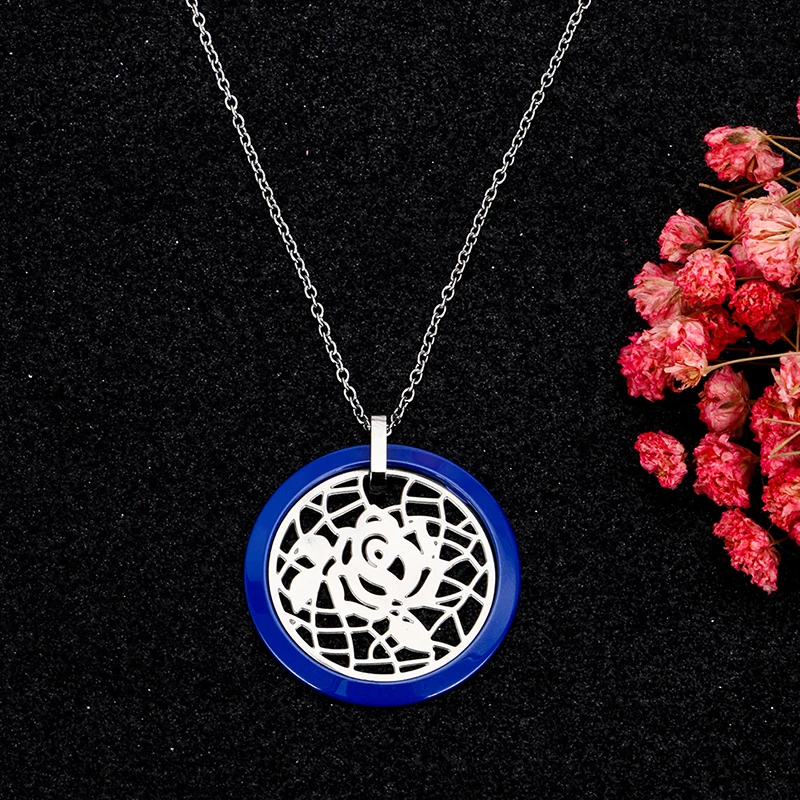 Розовое Ожерелье серебряного цвета под заказ синее керамическое ожерелье