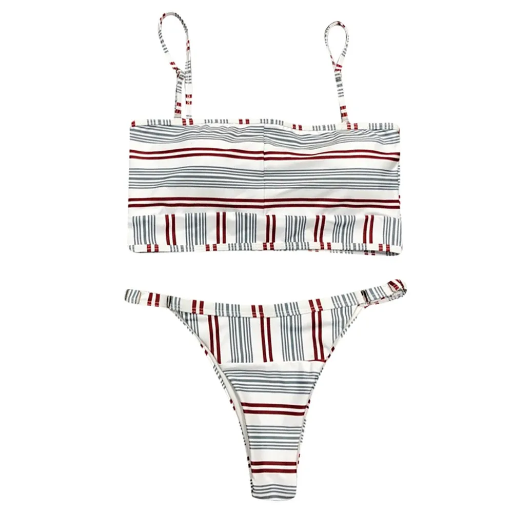 SAGACE Two-piece suits striped print swimwear tube top swimsuit sexy women sports bather two piece for | Спорт и развлечения