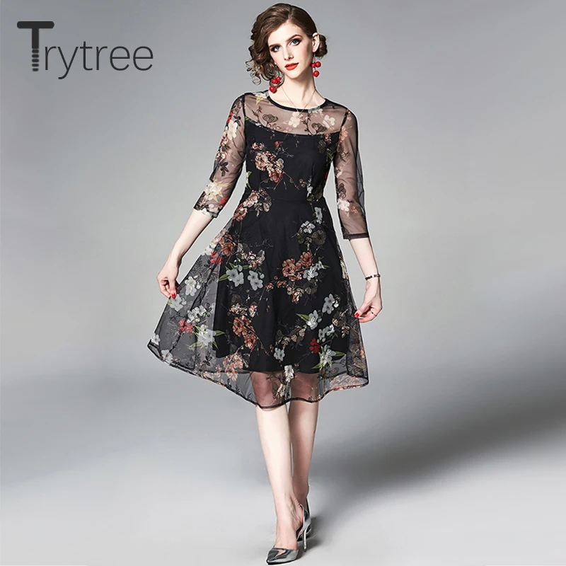 Летнее осеннее Повседневное платье Trytree женские платья из вуали и полиэстера с