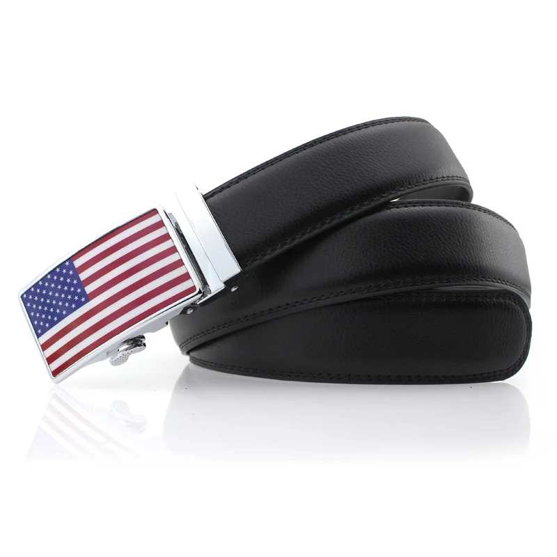 Мужской кожаный ремень с автоматической пряжкой дизайнерский черный из