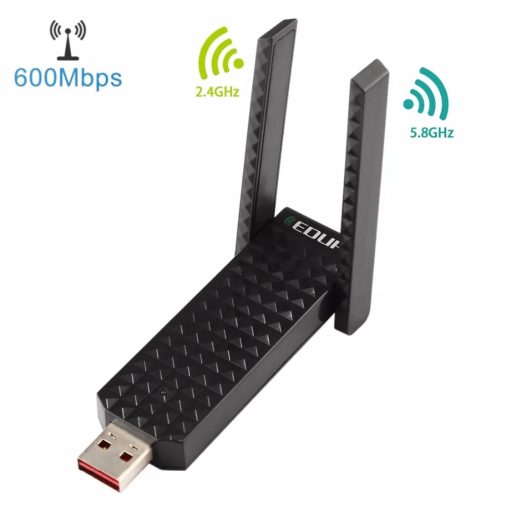 Двухдиапазонный беспроводной адаптер EDUP 600 Мбит/с 2 4 ГГц/5 ГГц 11AC USB 0 сетевая карта