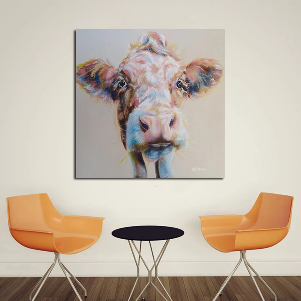 JQHYART холст печать постер для гостиной красочные коровья голова фотографии