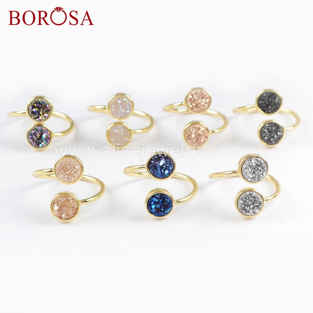 Кольцо BOROSA ZG0363 регулируемое из натурального агата с двойным круглым камнем 5