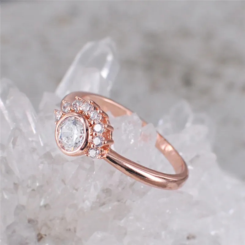 New Round CZ Rings for Women Wedding Rose Gold Color Eye Shape Rhinestone Female Finger ladys Charm Jewelry anillos | Украшения и