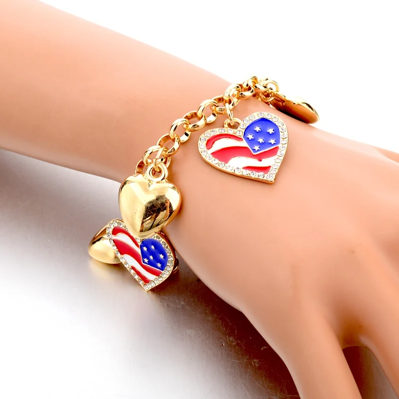 LongWay американский флаг браслеты с сердцем кулон модный стеклянный драгоценный