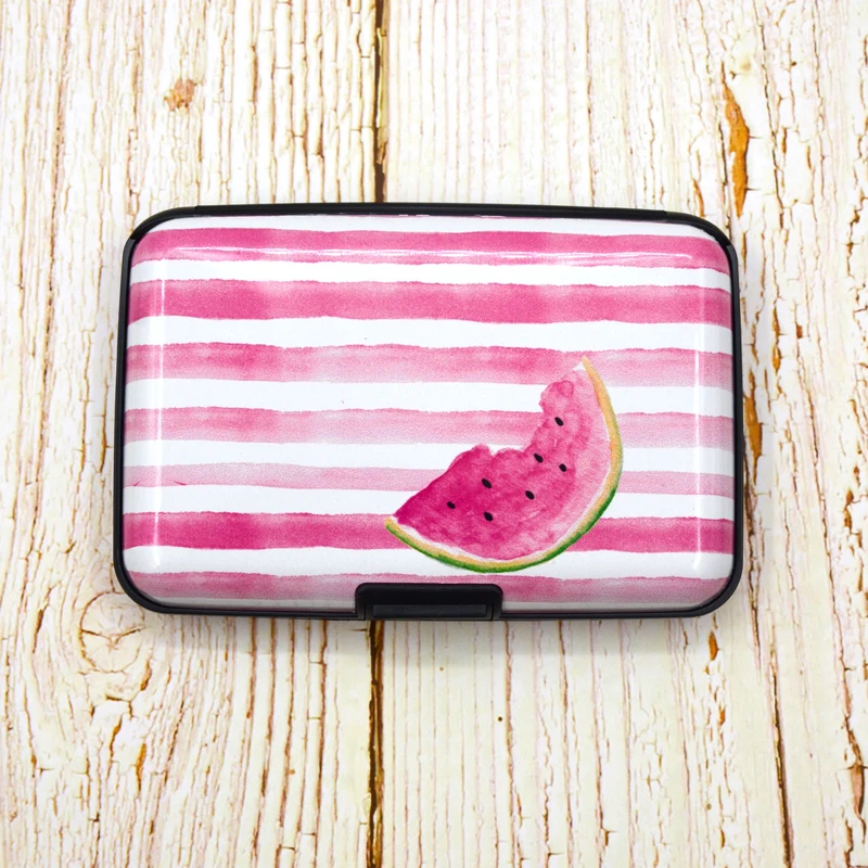 Watermelon BONAMIE, для женщин, фламинго, алюминиевый держатель для кредитных карт, ID, чехол, в полоску, металлический кошелек, RFID, ананас, новая мода, Бизнес банк, коробка для карт - Цвет: Watermelon